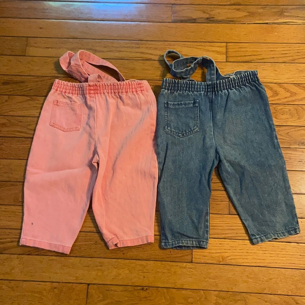 2 Pair Pink and Blue Jean Denim Overalls 18 Month